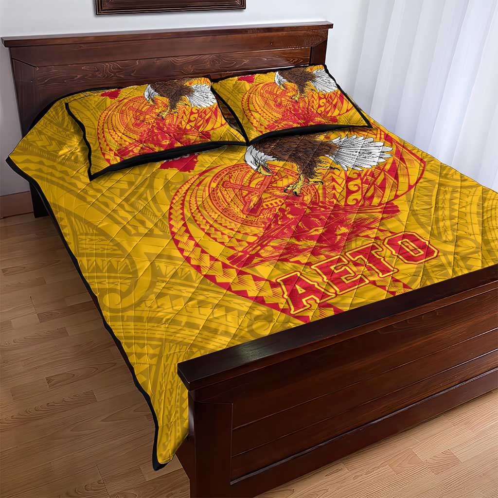 American Samoa Fautasi Race Quilt Bed Set Aeto Pago Pago with Eagle Samoan Tribal Patterns
