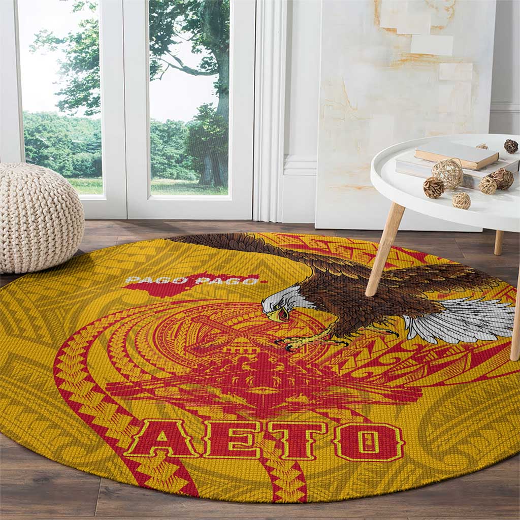American Samoa Fautasi Race Round Carpet Aeto Pago Pago with Eagle Samoan Tribal Patterns