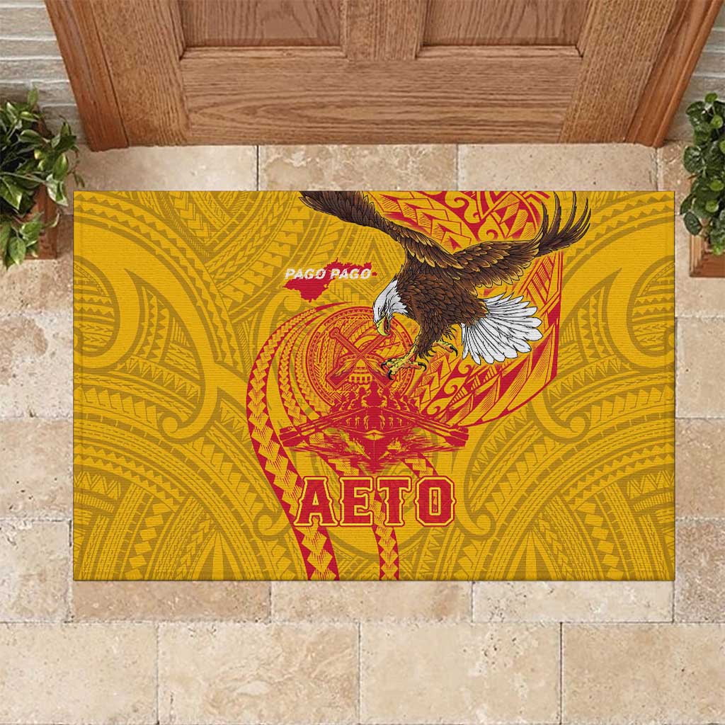 American Samoa Fautasi Race Rubber Doormat Aeto Pago Pago with Eagle Samoan Tribal Patterns