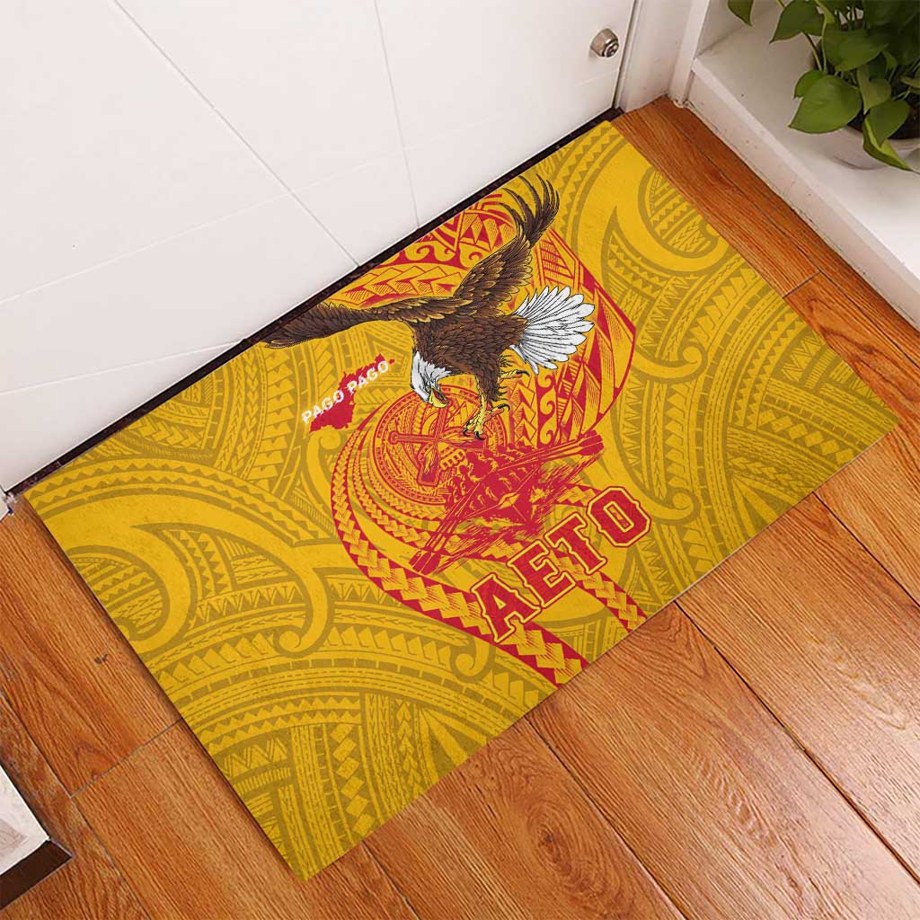 American Samoa Fautasi Race Rubber Doormat Aeto Pago Pago with Eagle Samoan Tribal Patterns