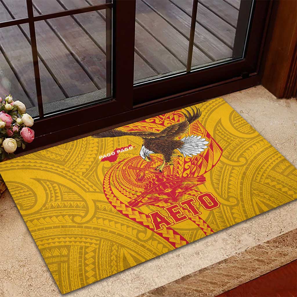 American Samoa Fautasi Race Rubber Doormat Aeto Pago Pago with Eagle Samoan Tribal Patterns