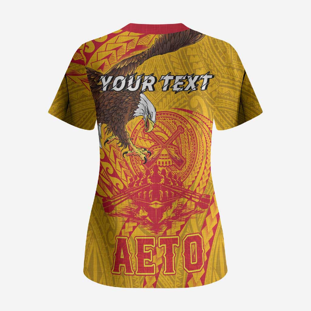 Personalized American Samoa Fautasi Race Scrub Top Aeto Pago Pago with Eagle Samoan Tribal Patterns