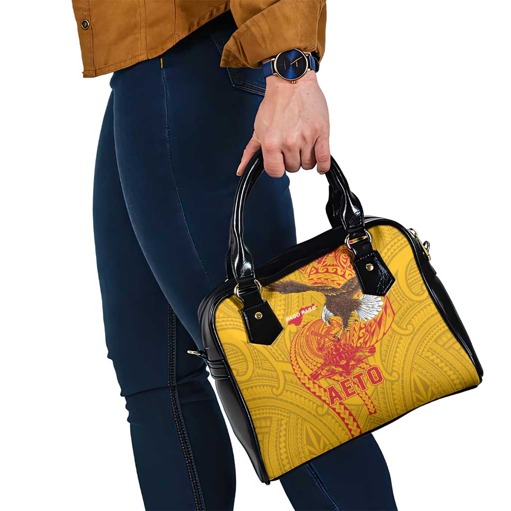 American Samoa Fautasi Race Shoulder Handbag Aeto Pago Pago with Eagle Samoan Tribal Patterns
