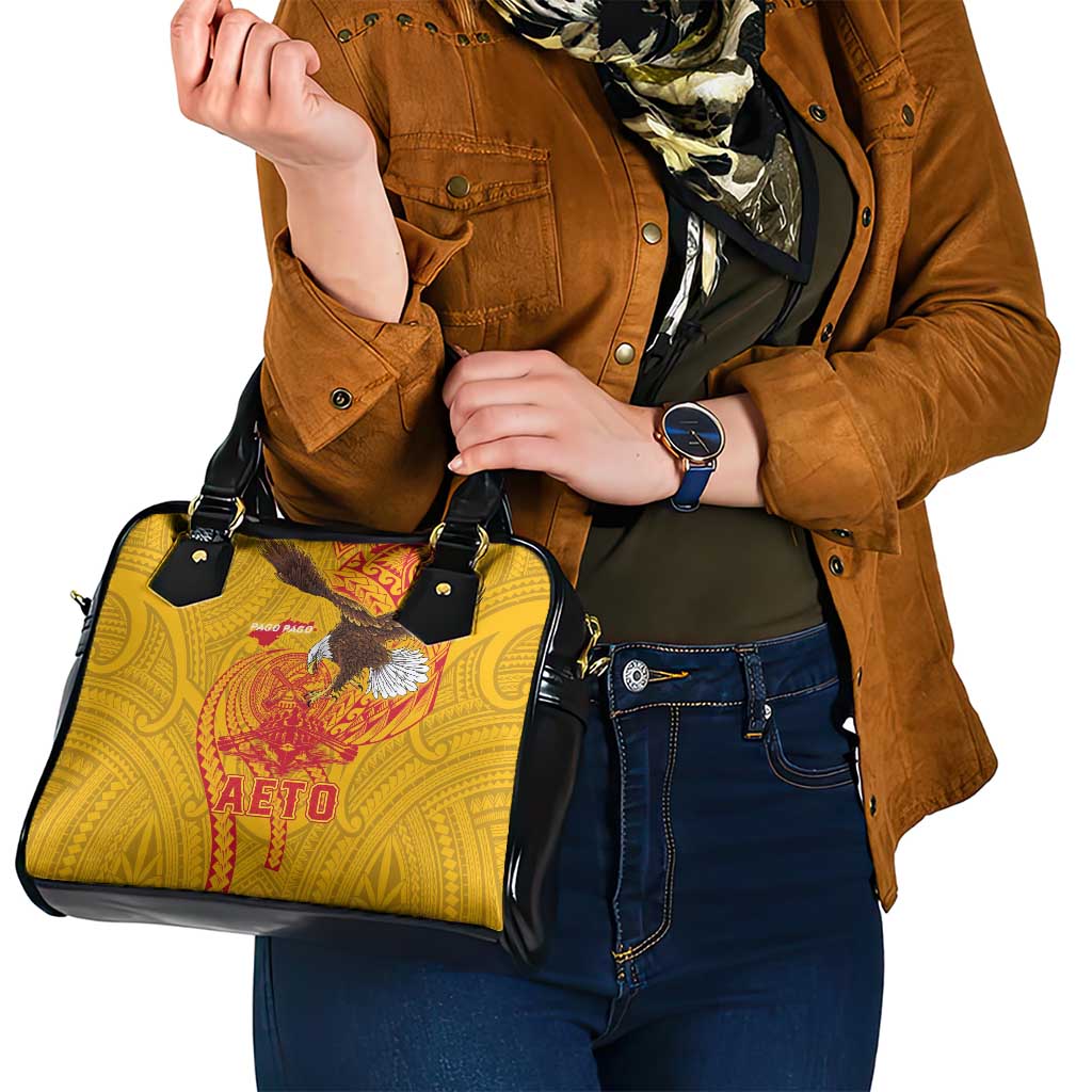 American Samoa Fautasi Race Shoulder Handbag Aeto Pago Pago with Eagle Samoan Tribal Patterns