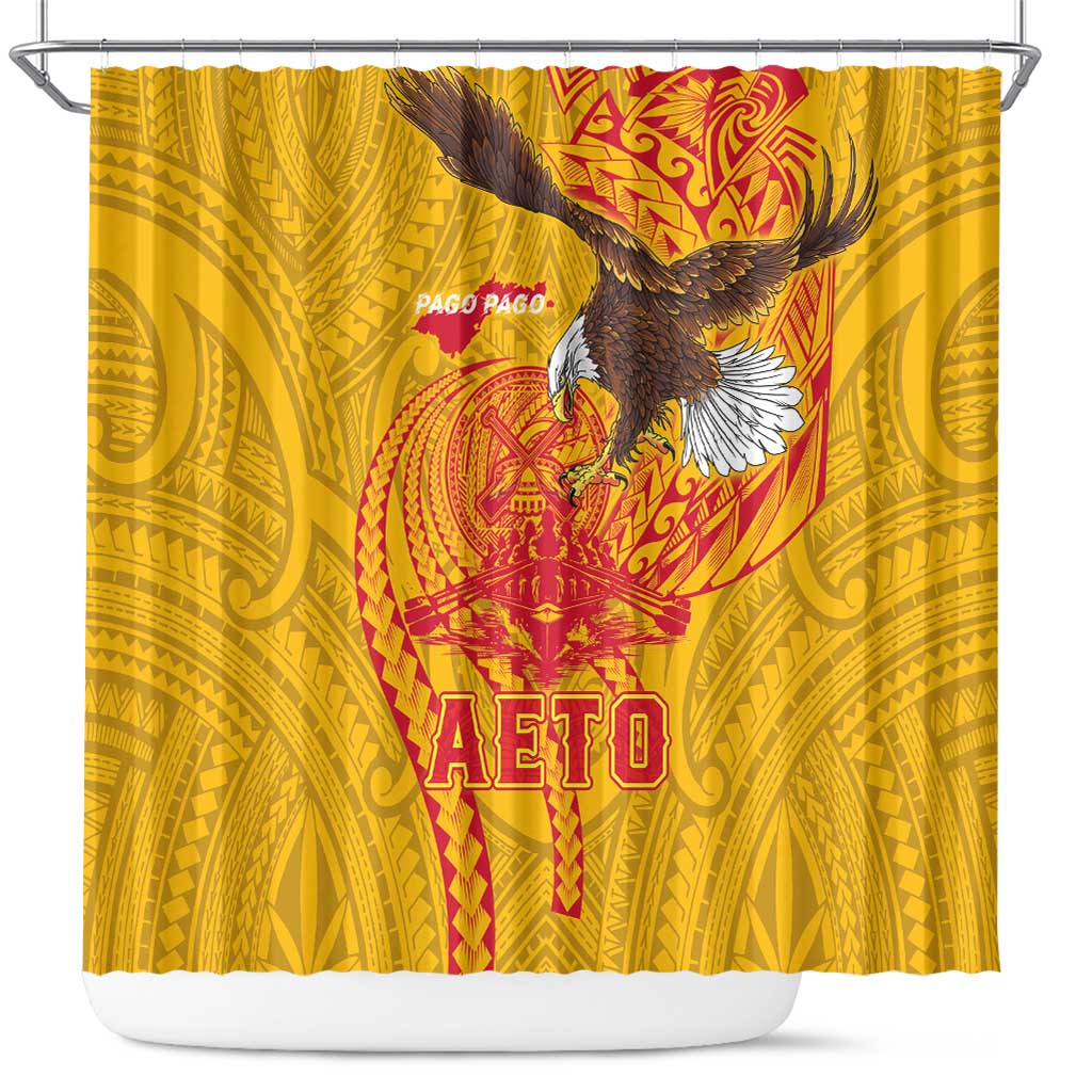 American Samoa Fautasi Race Shower Curtain Aeto Pago Pago with Eagle Samoan Tribal Patterns