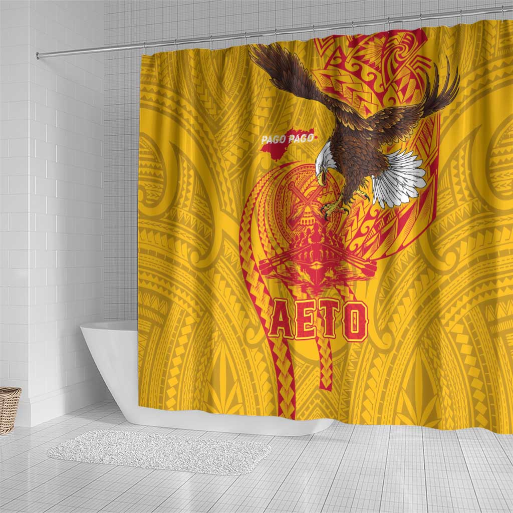 American Samoa Fautasi Race Shower Curtain Aeto Pago Pago with Eagle Samoan Tribal Patterns