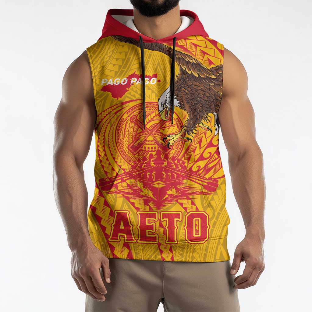 Personalized American Samoa Fautasi Race Sleeveless Hoodie Aeto Pago Pago with Eagle Samoan Tribal Patterns LT03 - Polynesian Pride