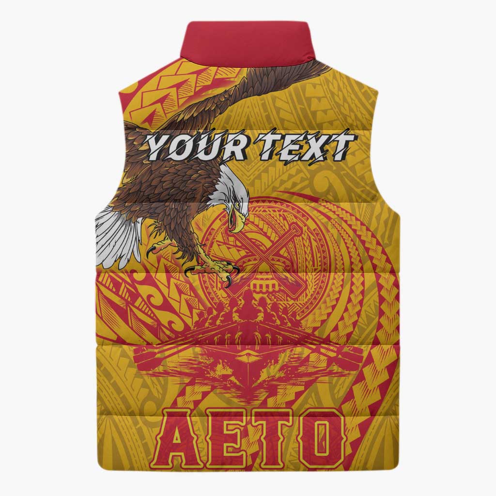 Personalized American Samoa Fautasi Race Sleeveless Puffer Jacket Aeto Pago Pago with Eagle Samoan Tribal Patterns