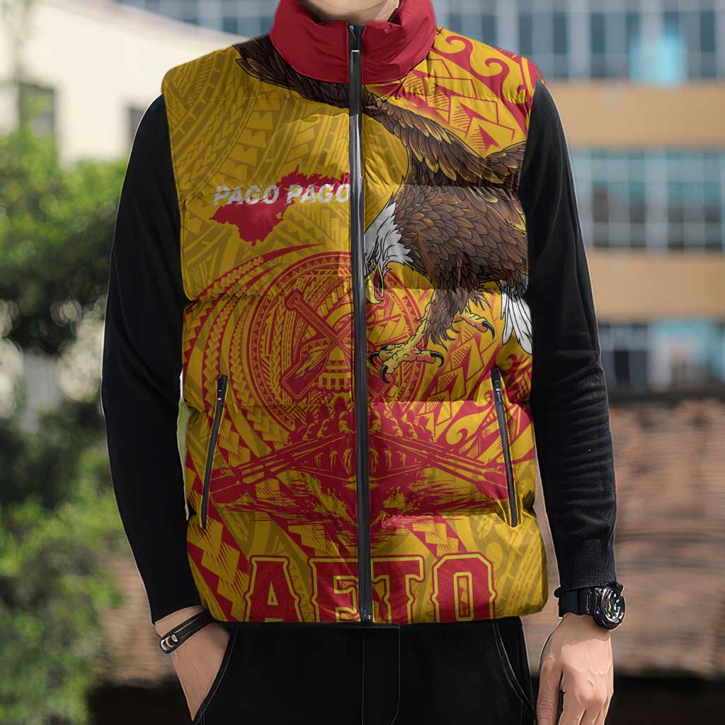 Personalized American Samoa Fautasi Race Sleeveless Puffer Jacket Aeto Pago Pago with Eagle Samoan Tribal Patterns