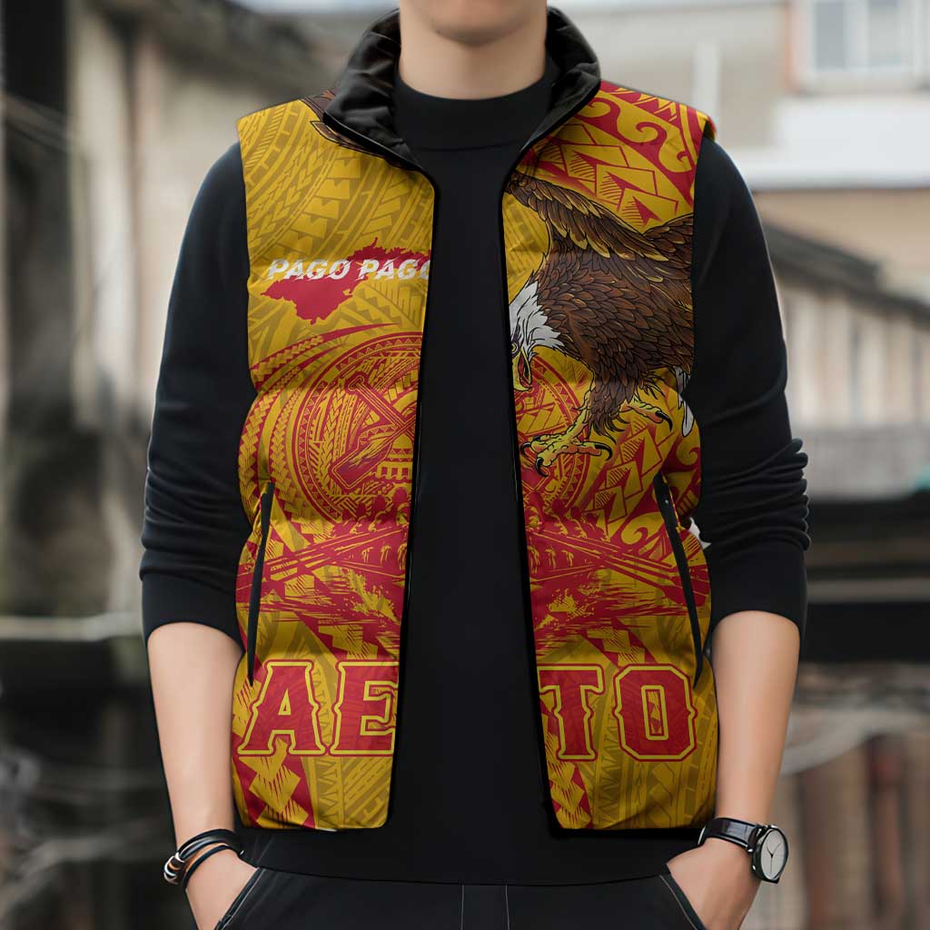 Personalized American Samoa Fautasi Race Sleeveless Puffer Jacket Aeto Pago Pago with Eagle Samoan Tribal Patterns