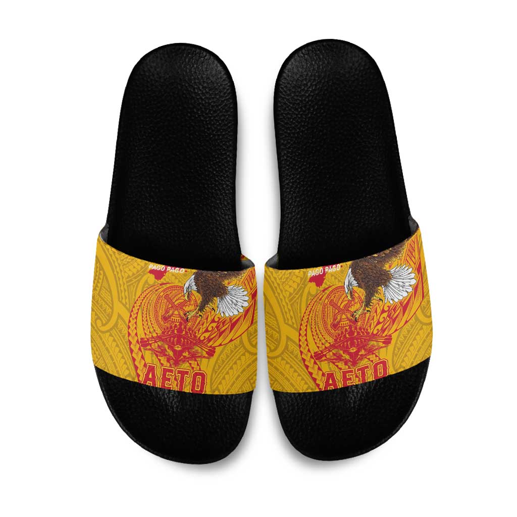 American Samoa Fautasi Race Slide Sandals Aeto Pago Pago with Eagle Samoan Tribal Patterns