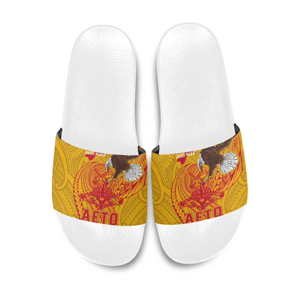 American Samoa Fautasi Race Slide Sandals Aeto Pago Pago with Eagle Samoan Tribal Patterns