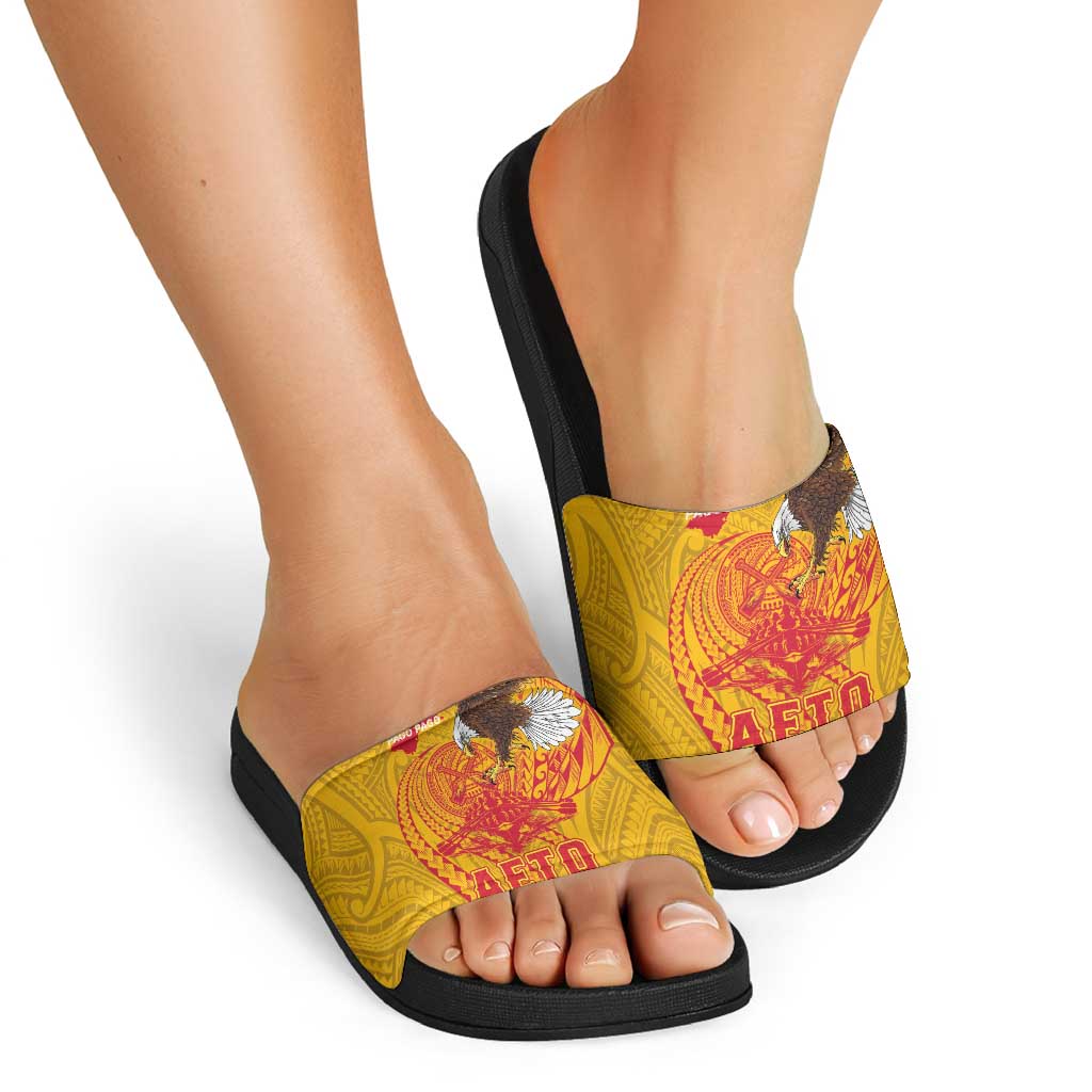 American Samoa Fautasi Race Slide Sandals Aeto Pago Pago with Eagle Samoan Tribal Patterns