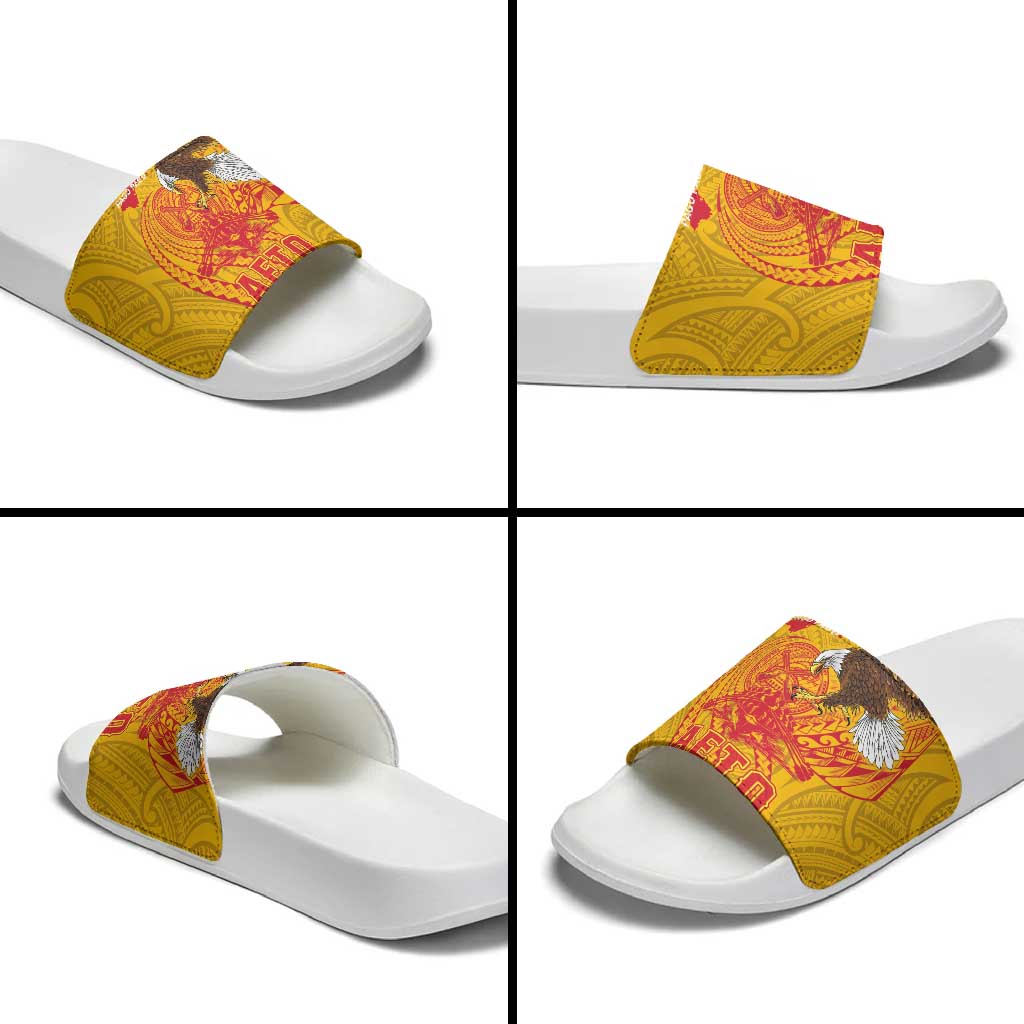 American Samoa Fautasi Race Slide Sandals Aeto Pago Pago with Eagle Samoan Tribal Patterns