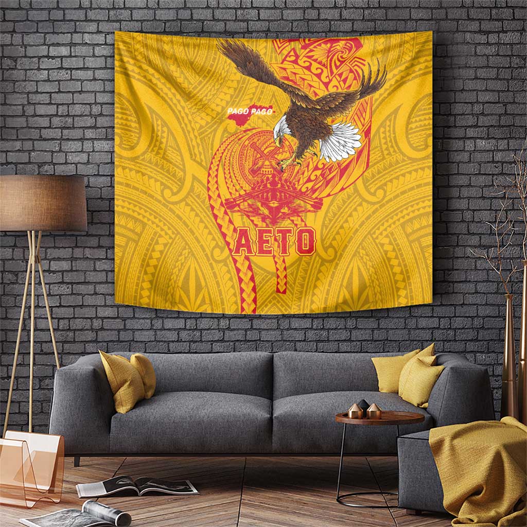 American Samoa Fautasi Race Tapestry Aeto Pago Pago with Eagle Samoan Tribal Patterns