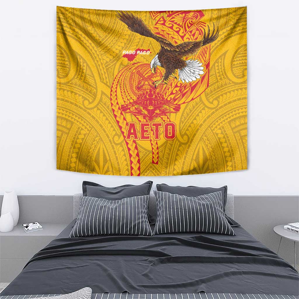 American Samoa Fautasi Race Tapestry Aeto Pago Pago with Eagle Samoan Tribal Patterns