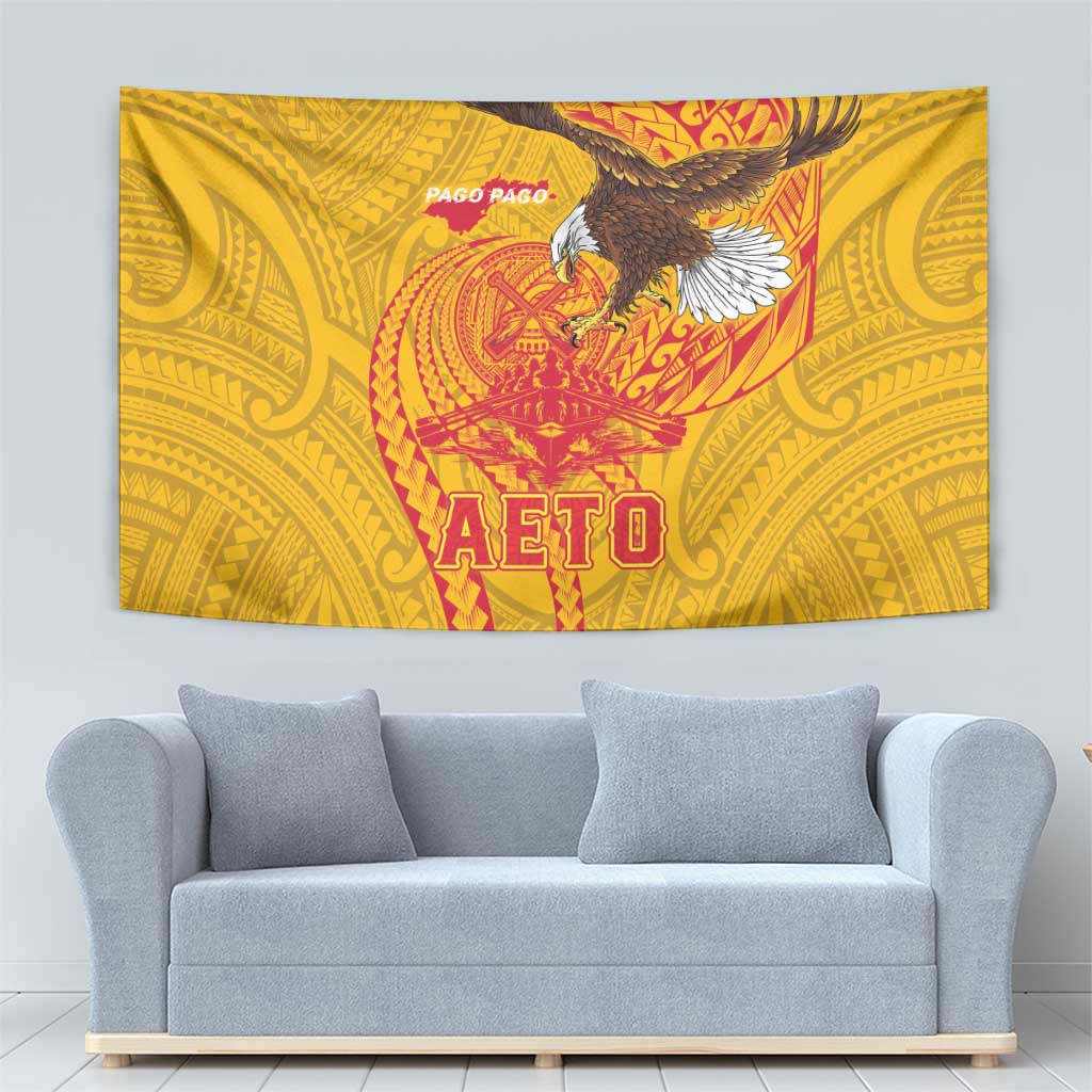 American Samoa Fautasi Race Tapestry Aeto Pago Pago with Eagle Samoan Tribal Patterns