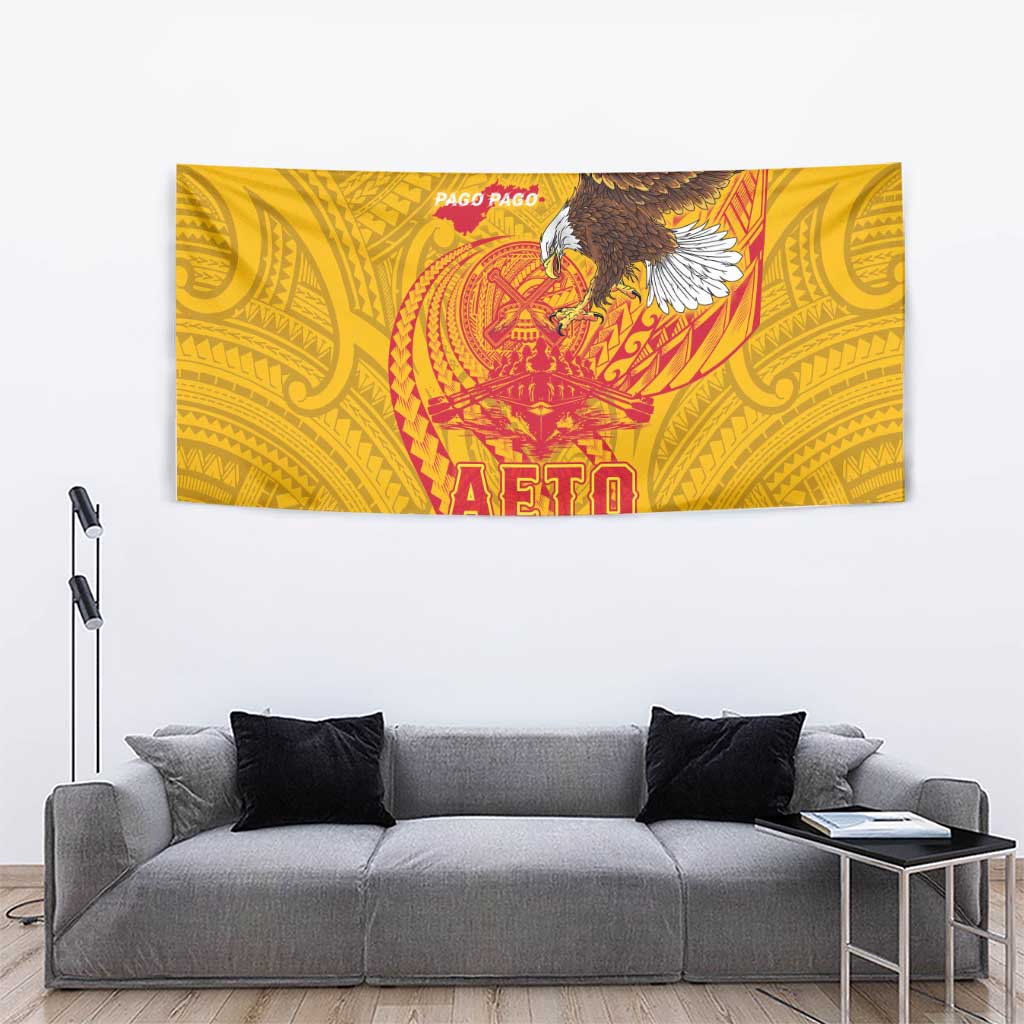 American Samoa Fautasi Race Tapestry Aeto Pago Pago with Eagle Samoan Tribal Patterns