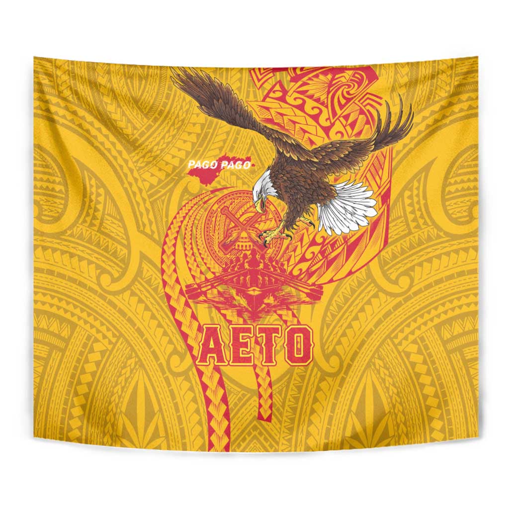 American Samoa Fautasi Race Tapestry Aeto Pago Pago with Eagle Samoan Tribal Patterns