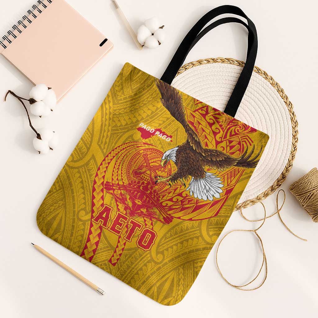 American Samoa Fautasi Race Tote Bag Aeto Pago Pago with Eagle Samoan Tribal Patterns