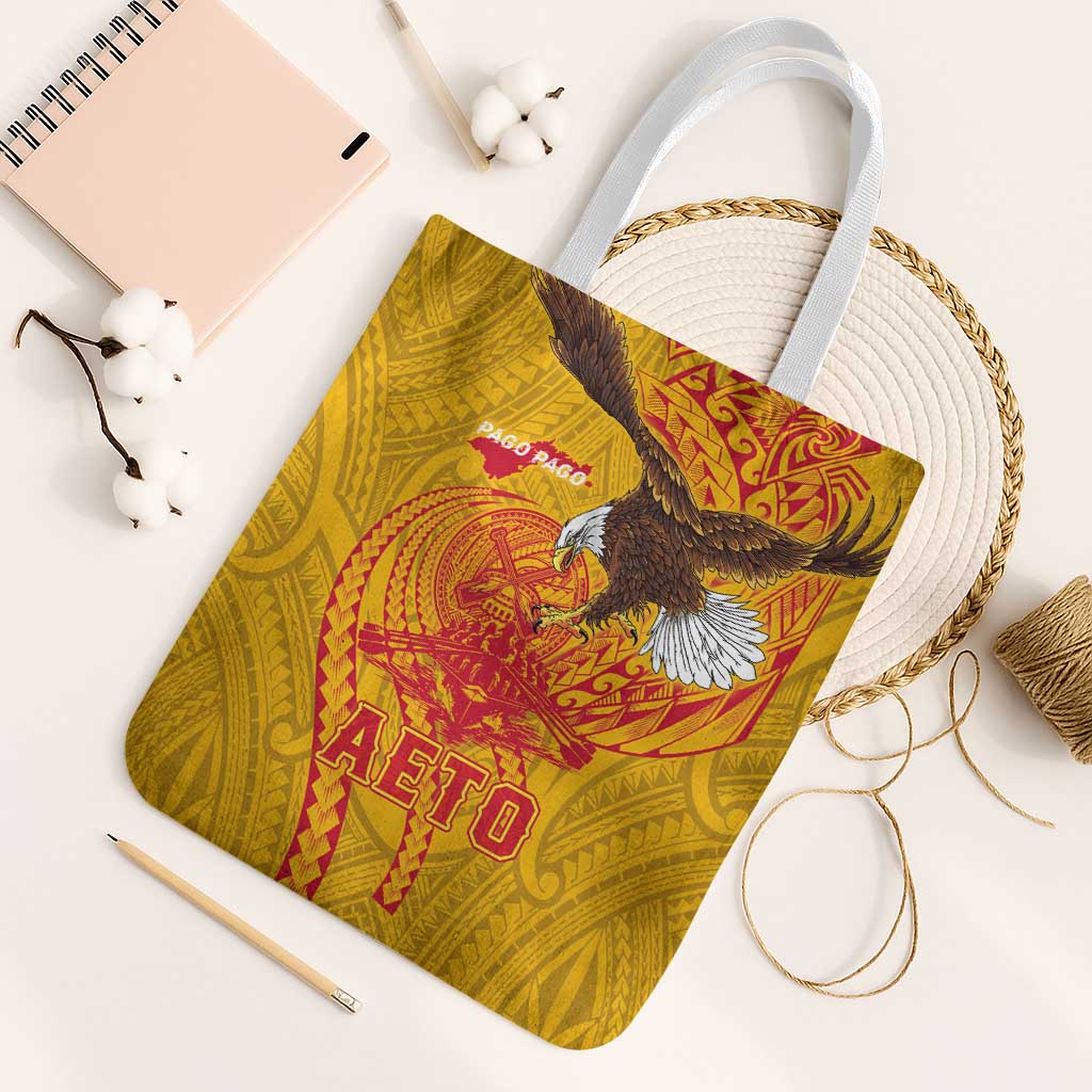 American Samoa Fautasi Race Tote Bag Aeto Pago Pago with Eagle Samoan Tribal Patterns