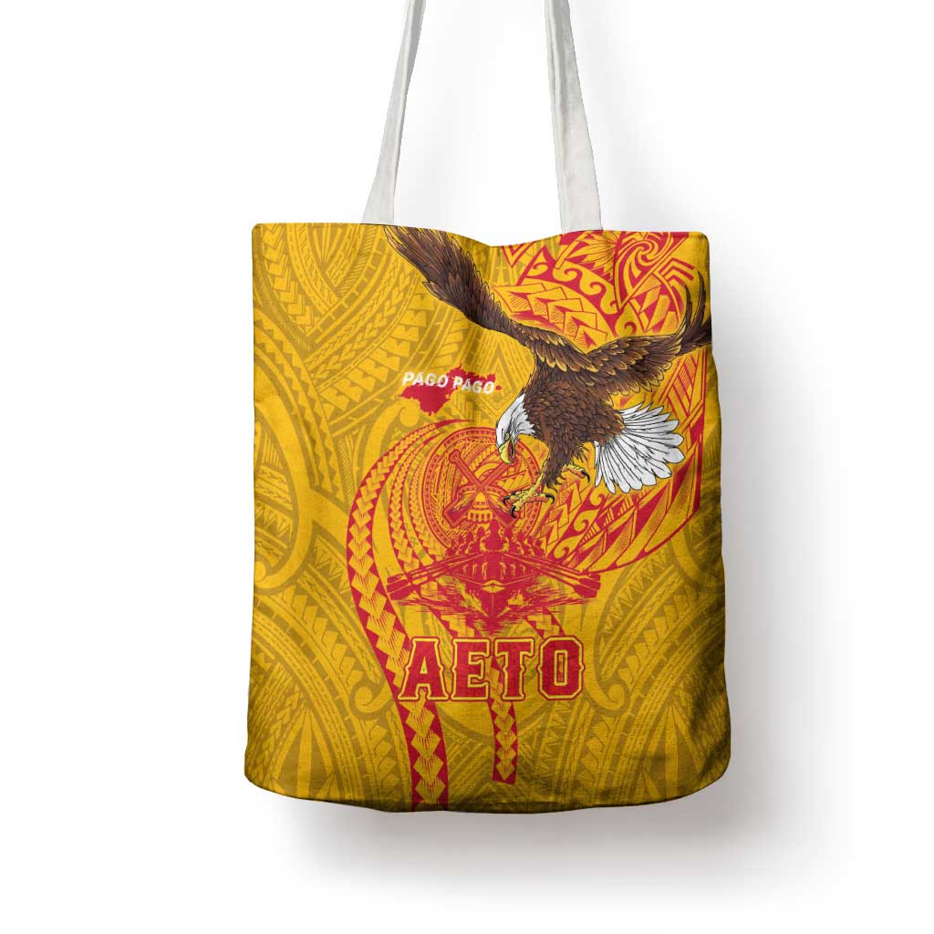 American Samoa Fautasi Race Tote Bag Aeto Pago Pago with Eagle Samoan Tribal Patterns