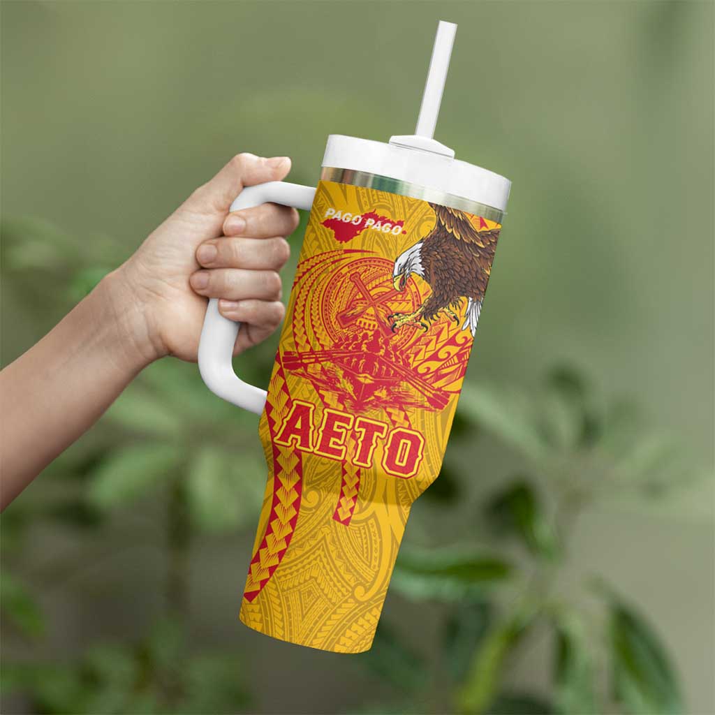 American Samoa Fautasi Race Tumbler With Handle Aeto Pago Pago with Eagle Samoan Tribal Patterns LT03 - Polynesian Pride