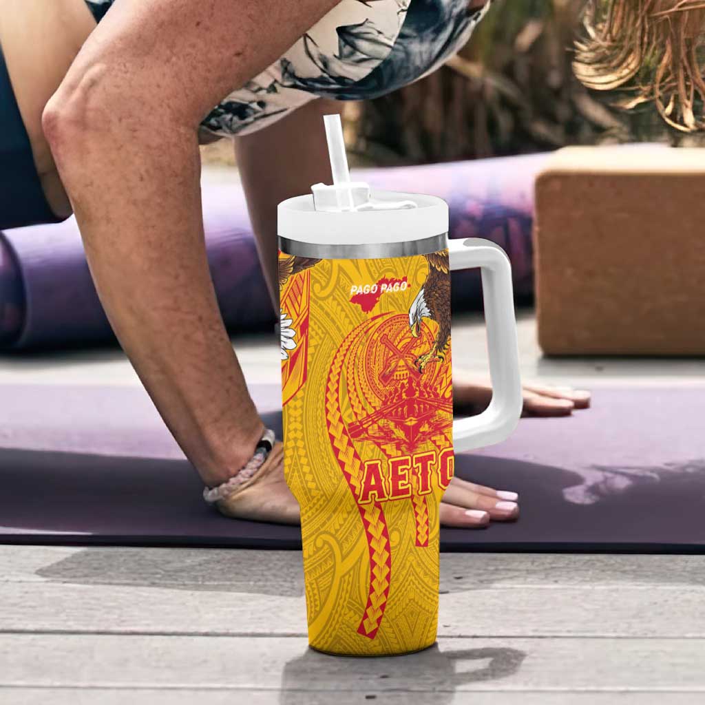 American Samoa Fautasi Race Tumbler With Handle Aeto Pago Pago with Eagle Samoan Tribal Patterns LT03 - Polynesian Pride