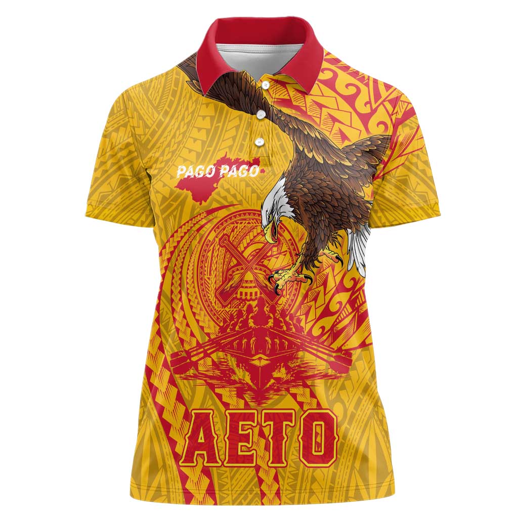 Personalized American Samoa Fautasi Race Women Polo Shirt Aeto Pago Pago with Eagle Samoan Tribal Patterns