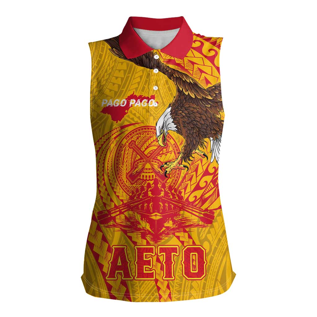 Personalized American Samoa Fautasi Race Women Sleeveless Polo Shirt Aeto Pago Pago with Eagle Samoan Tribal Patterns