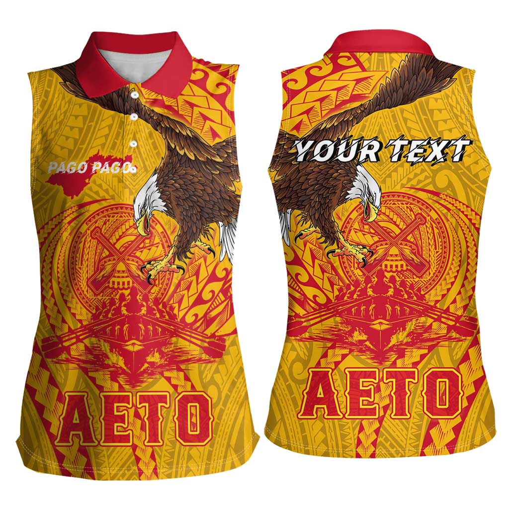 Personalized American Samoa Fautasi Race Women Sleeveless Polo Shirt Aeto Pago Pago with Eagle Samoan Tribal Patterns LT03 - Polynesian Pride