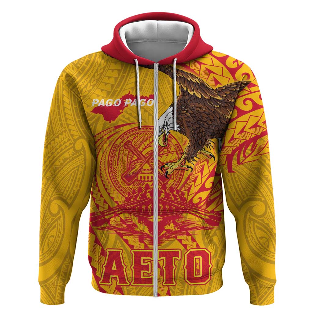 Personalized American Samoa Fautasi Race Zip Hoodie Aeto Pago Pago with Eagle Samoan Tribal Patterns LT03 Zip Hoodie Multicolor - Polynesian Pride