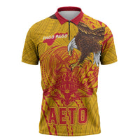 Personalized American Samoa Fautasi Race Zipper Polo Shirt Aeto Pago Pago with Eagle Samoan Tribal Patterns