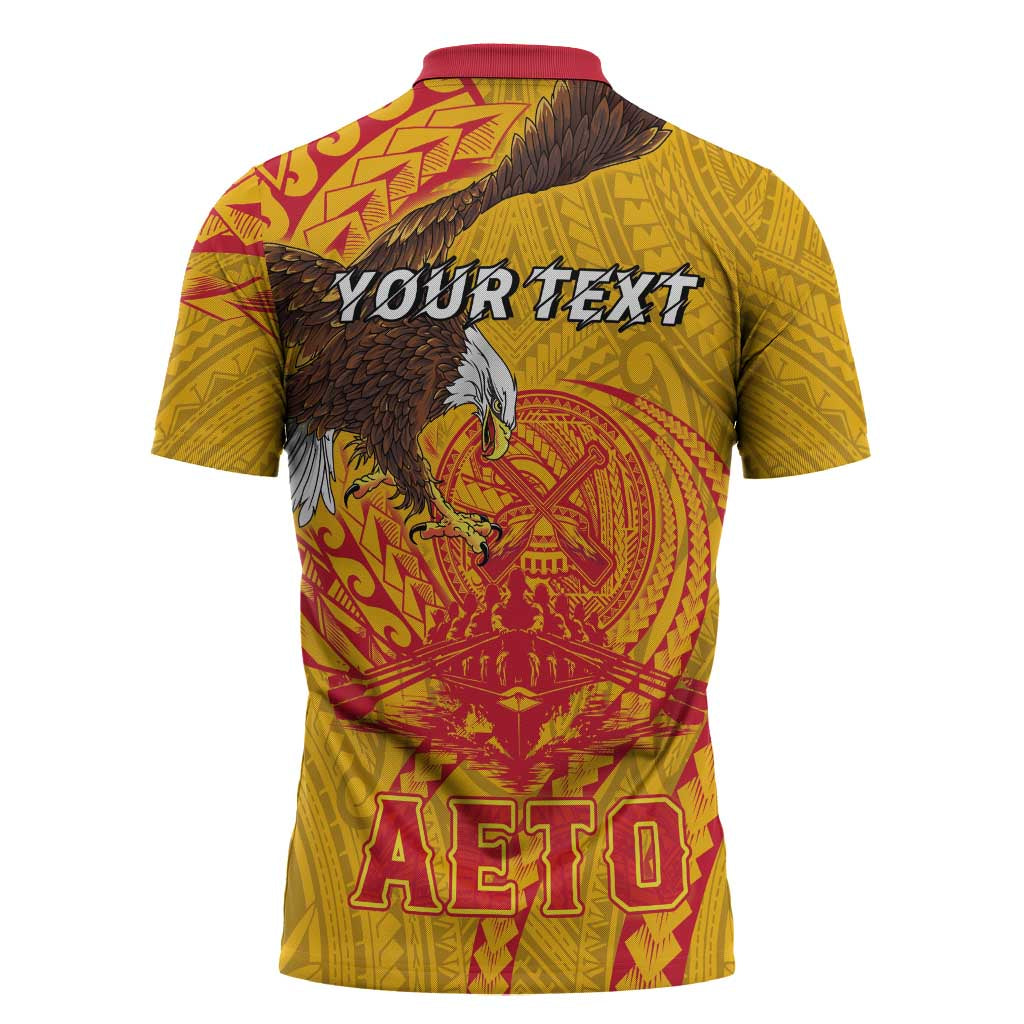 Personalized American Samoa Fautasi Race Zipper Polo Shirt Aeto Pago Pago with Eagle Samoan Tribal Patterns