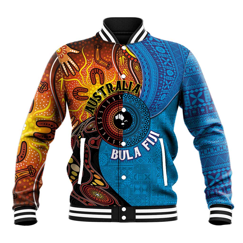 Fiji and Australia Together Baseball Jacket Tapa Tribal Tattoo mix Aboriginal Pattern