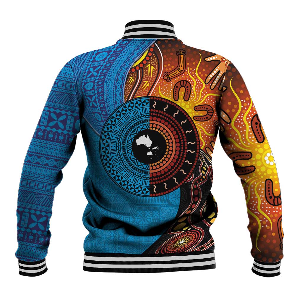 Fiji and Australia Together Baseball Jacket Tapa Tribal Tattoo mix Aboriginal Pattern