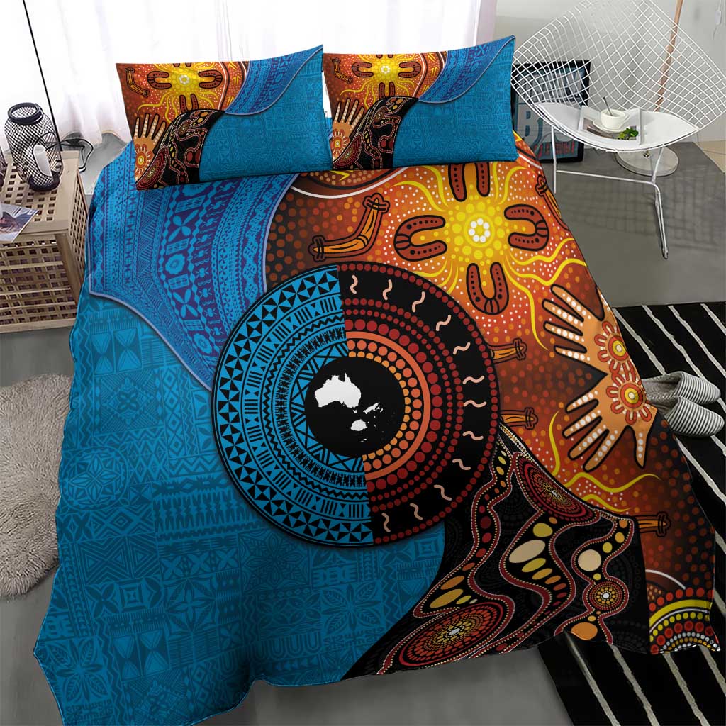 Fiji and Australia Together Bedding Set Tapa Tribal Tattoo mix Aboriginal Pattern