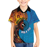 Fiji and Australia Together Family Matching Long Sleeve Bodycon Dress and Hawaiian Shirt Tapa Tribal Tattoo mix Aboriginal Pattern LT03 Son's Shirt Black - Polynesian Pride