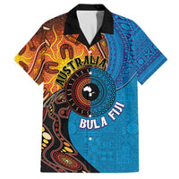 Fiji and Australia Together Family Matching Off Shoulder Short Dress and Hawaiian Shirt Tapa Tribal Tattoo mix Aboriginal Pattern LT03 Dad's Shirt - Short Sleeve Black - Polynesian Pride