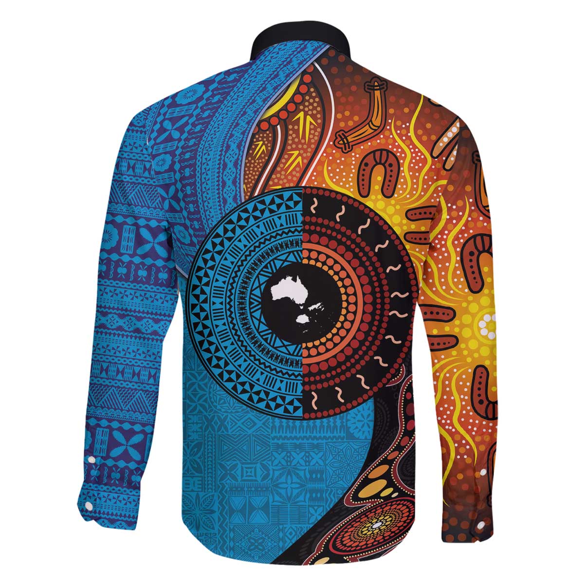 Fiji and Australia Together Family Matching Off Shoulder Short Dress and Hawaiian Shirt Tapa Tribal Tattoo mix Aboriginal Pattern LT03 - Polynesian Pride