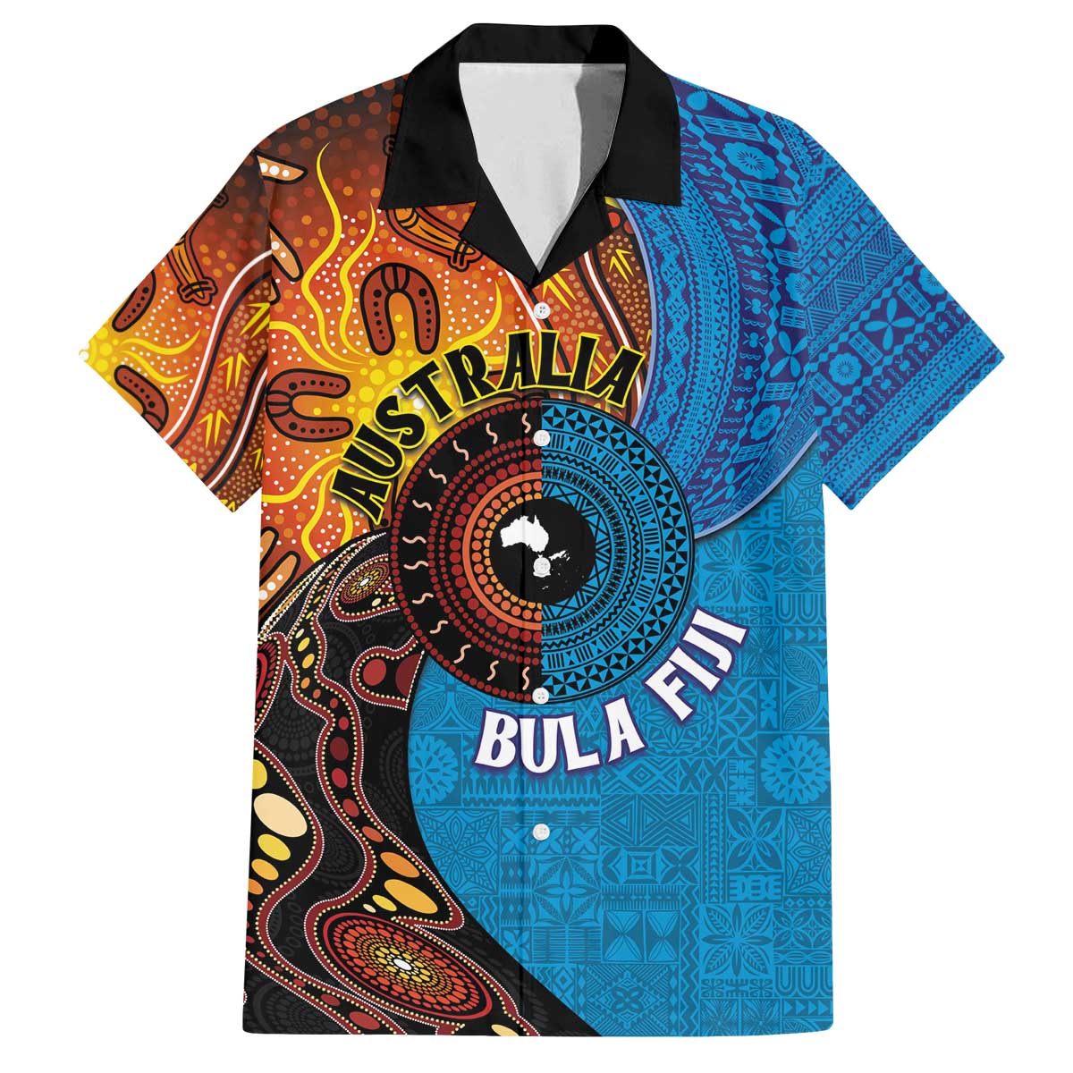 Fiji and Australia Together Family Matching Puletasi and Hawaiian Shirt Tapa Tribal Tattoo mix Aboriginal Pattern