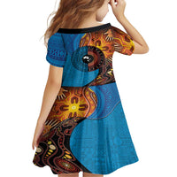 Fiji and Australia Together Family Matching Short Sleeve Bodycon Dress and Hawaiian Shirt Tapa Tribal Tattoo mix Aboriginal Pattern LT03 - Polynesian Pride
