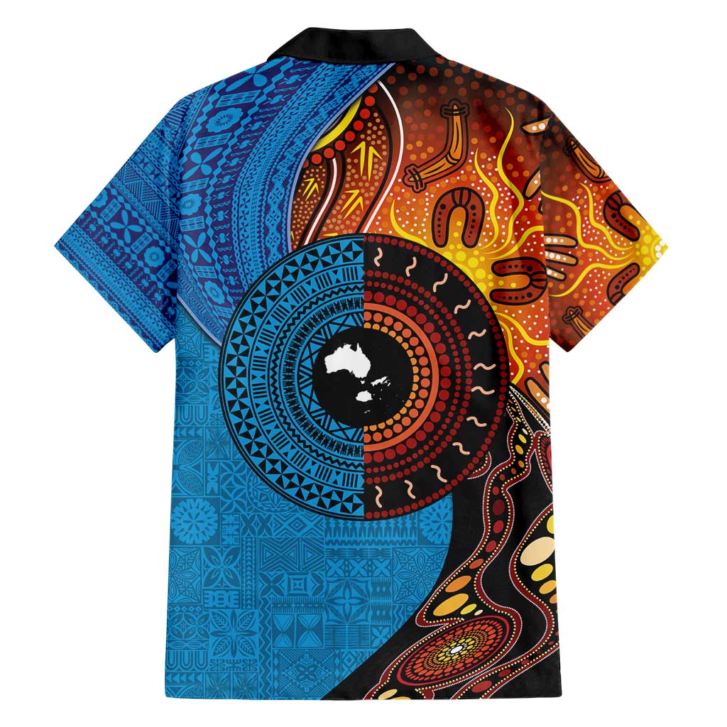 Fiji and Australia Together Family Matching Short Sleeve Bodycon Dress and Hawaiian Shirt Tapa Tribal Tattoo mix Aboriginal Pattern LT03 - Polynesian Pride