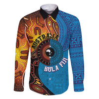 Fiji and Australia Together Family Matching Short Sleeve Bodycon Dress and Hawaiian Shirt Tapa Tribal Tattoo mix Aboriginal Pattern LT03 Dad's Shirt - Long Sleeve Black - Polynesian Pride