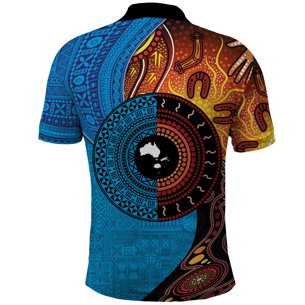 Fiji and Australia Together Polo Shirt Tapa Tribal Tattoo mix Aboriginal Pattern