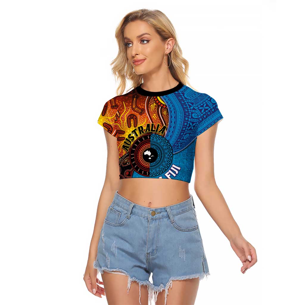 Fiji and Australia Together Raglan Cropped T Shirt Tapa Tribal Tattoo mix Aboriginal Pattern