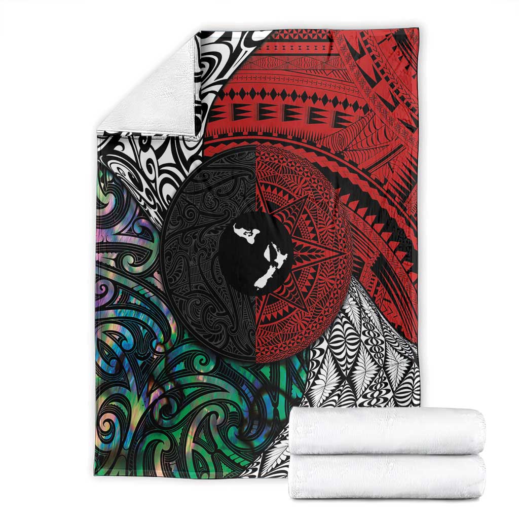 Tonga and New Zealand Together Blanket Tongan Kupesi Ngatu Tattoo and Maori Paua Shell Pattern