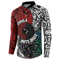 Tonga and New Zealand Together Button Sweatshirt Tongan Kupesi Ngatu Tattoo and Maori Paua Shell Pattern