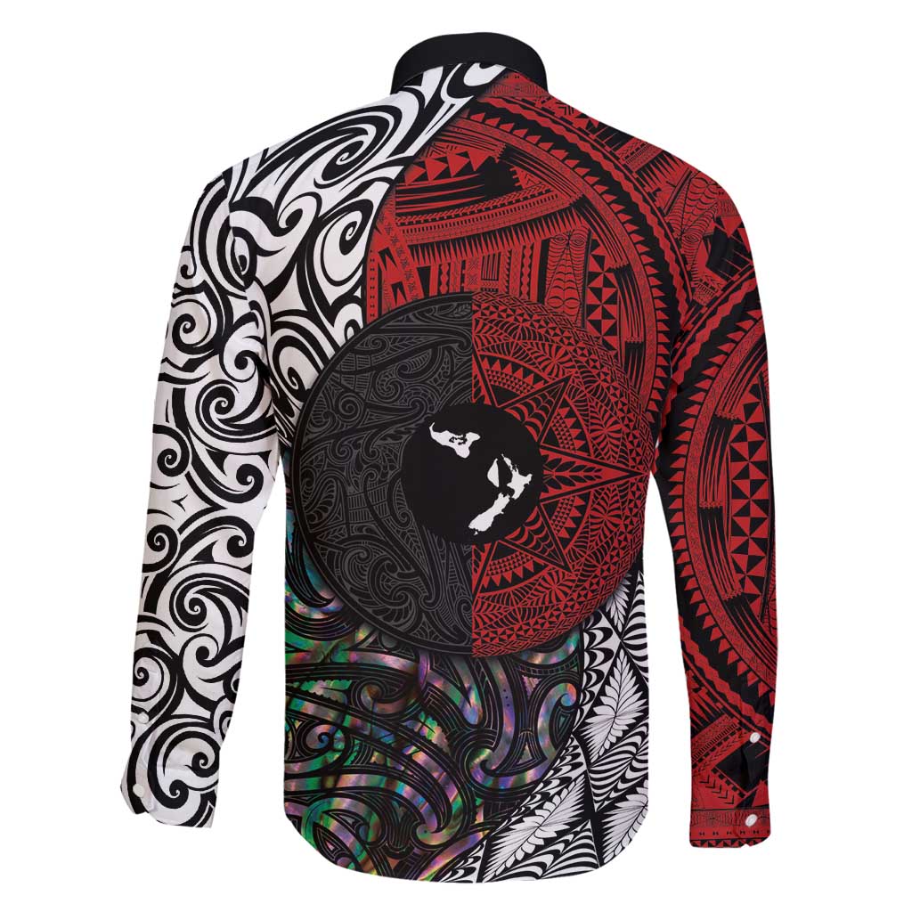 Tonga and New Zealand Together Family Matching Mermaid Dress and Hawaiian Shirt Tongan Kupesi Ngatu Tattoo and Maori Paua Shell Pattern LT03 - Polynesian Pride
