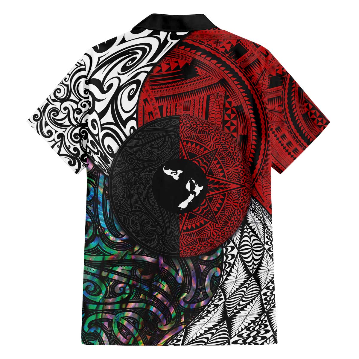 Tonga and New Zealand Together Family Matching Off The Shoulder Long Sleeve Dress and Hawaiian Shirt Tongan Kupesi Ngatu Tattoo and Maori Paua Shell Pattern LT03 - Polynesian Pride